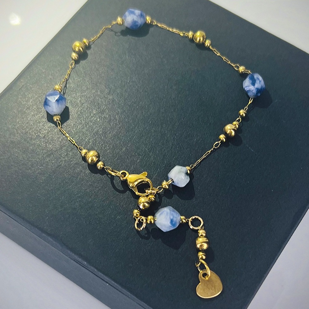 The “Sarah” Bracelet Natural Sodalite Stones 18k Gold - Picture 1 of 3